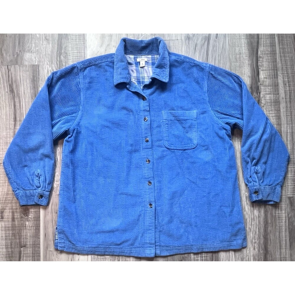 LL Bean Womens XL Blue Wide Wale Corduroy Flannel Lined Shacket Cabincore